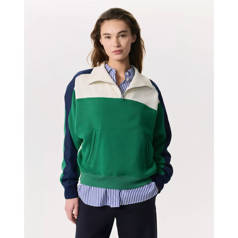 Rag & Bone Green Colorblock Vintage Terry Half-Zip Sweatshirt Sweater Large